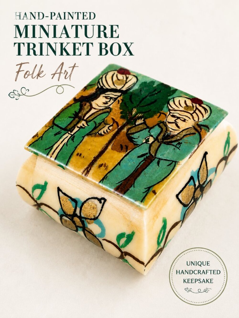 Hand Painted Miniature Trinket Box | Folk Art